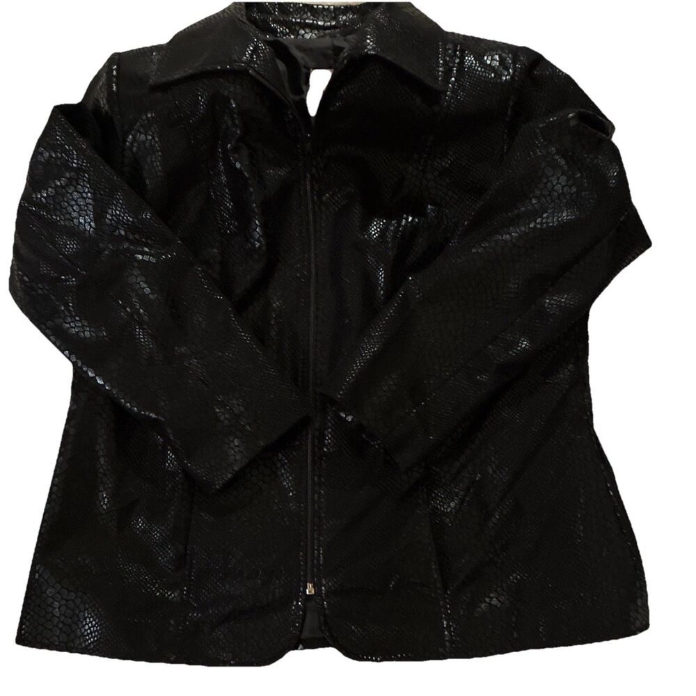 TanJay Women’s 16W Faux Snakeskin Black Lightweight Jacket Blazer Zip Pockets